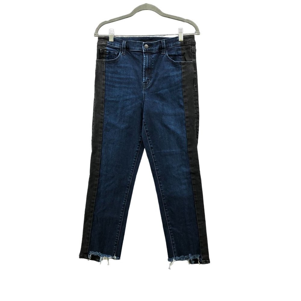 J Brand Ruby High Rise Crop Cigarette Jeans Womens 30 Blue Frayed Stripe